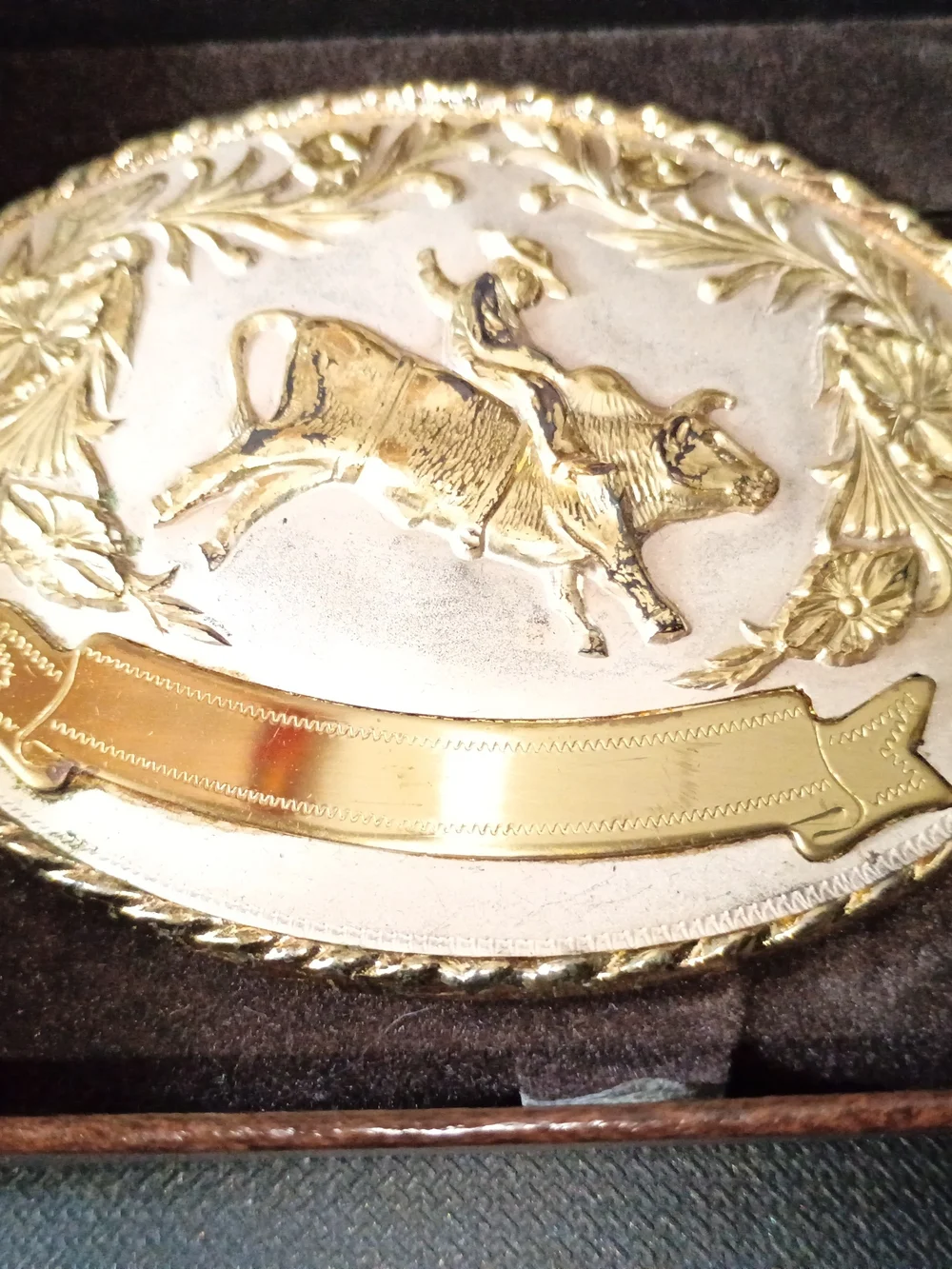 Vintage Crumrine Western Belt Buckle - Gold & Silver Tone Bull Rider Trophy Oval